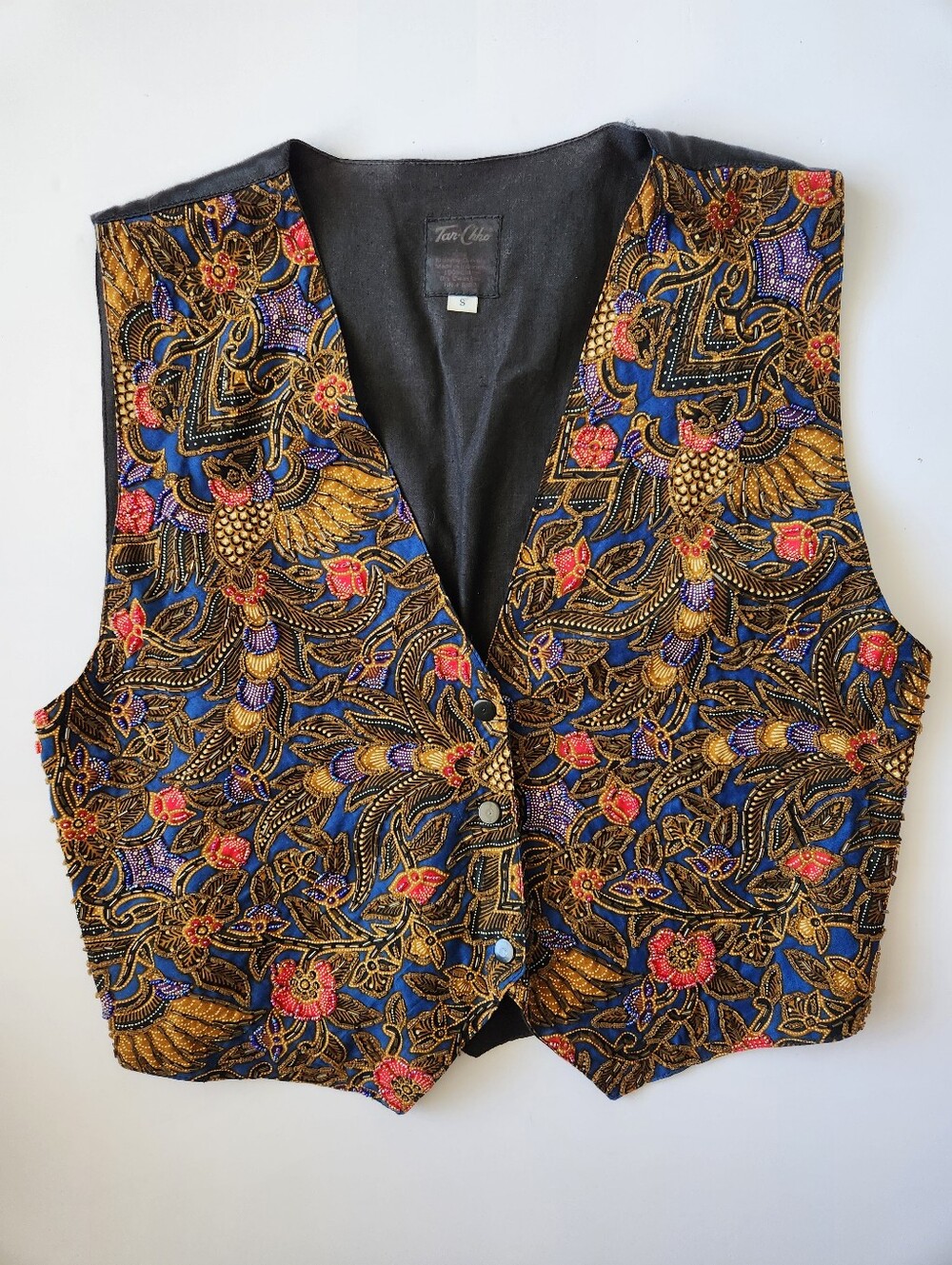 Vintage Tan Chho Beaded Vest Size Small Adjustable